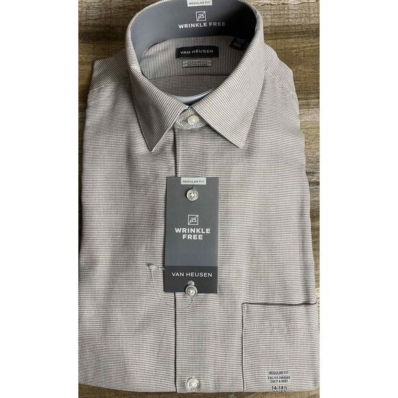 Van Heusen Men's Dress Shirt‎ Regular fit Grey wrinkle free 14-14.5 32-33 Button - Picture 1 of 5